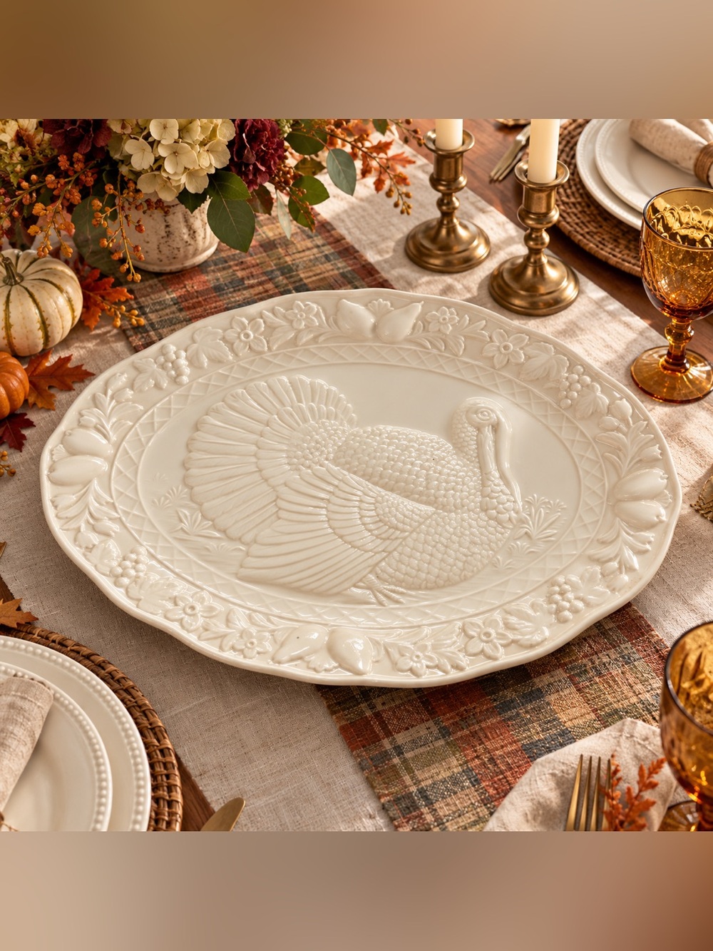 VTG 1970's RH Macy's Turkey Platter Ironstone Relief Thanksgiving Traditional